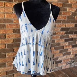 Size large blue and cream ruffle tank with racer back